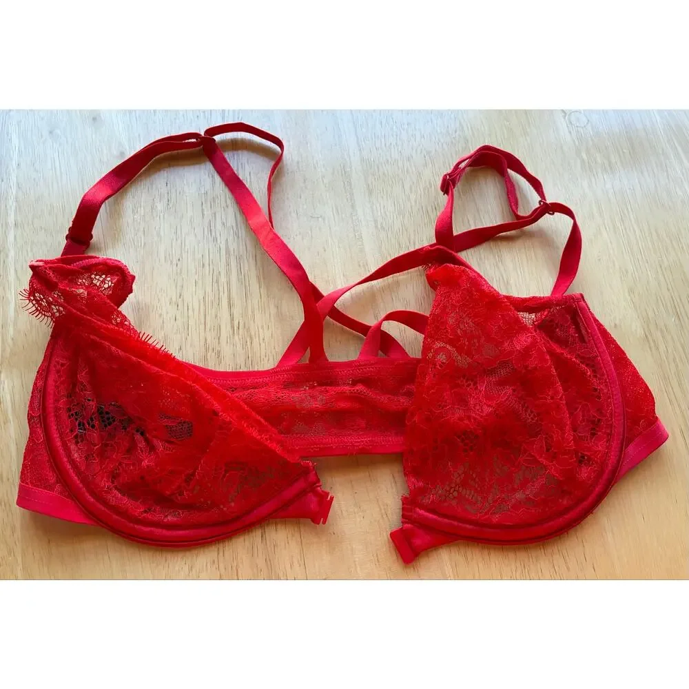 Victoria's Secret Bombshell Unlined Bra 34C Red Front Closure